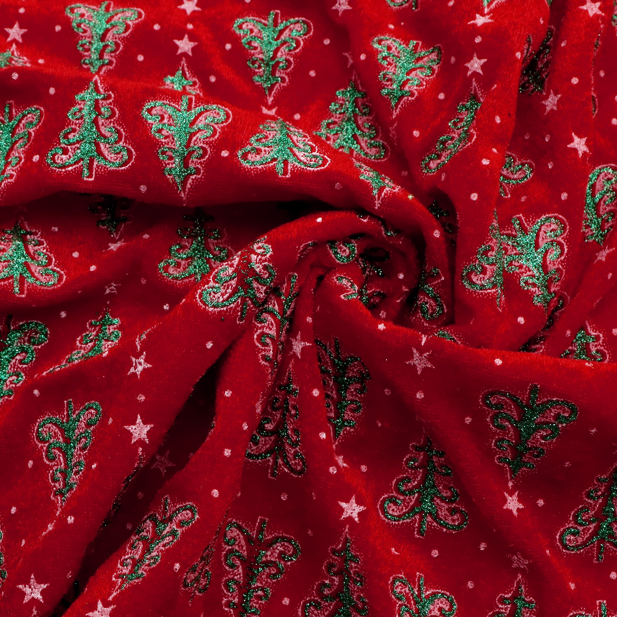 Image of 1pc 59x19.68inch Sparkling Green Christmas Tree Pattern Velvet 100% Polyester Fabric, Red Velvet For, Bows, Backdrops, Tablecloths, Pillows, Bags, Sofa Covers, Curtains And Crafts