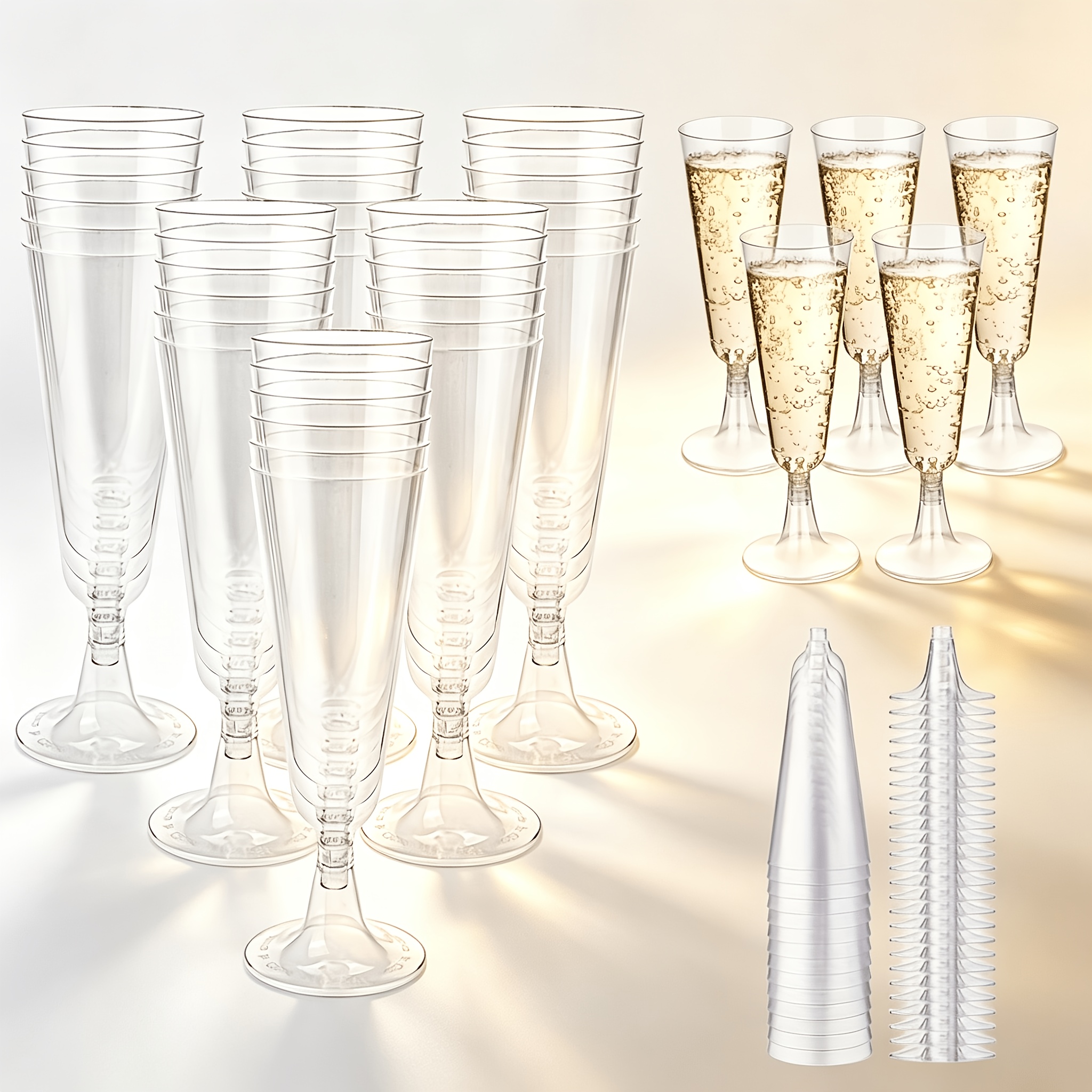 TEMU 50pcs (25pcs Verres à vin et 25pcs Dessous de verre) Verres à champagne réutilisables en plastique, 4.5OZ (132Ml) Verres à cocktail transparents