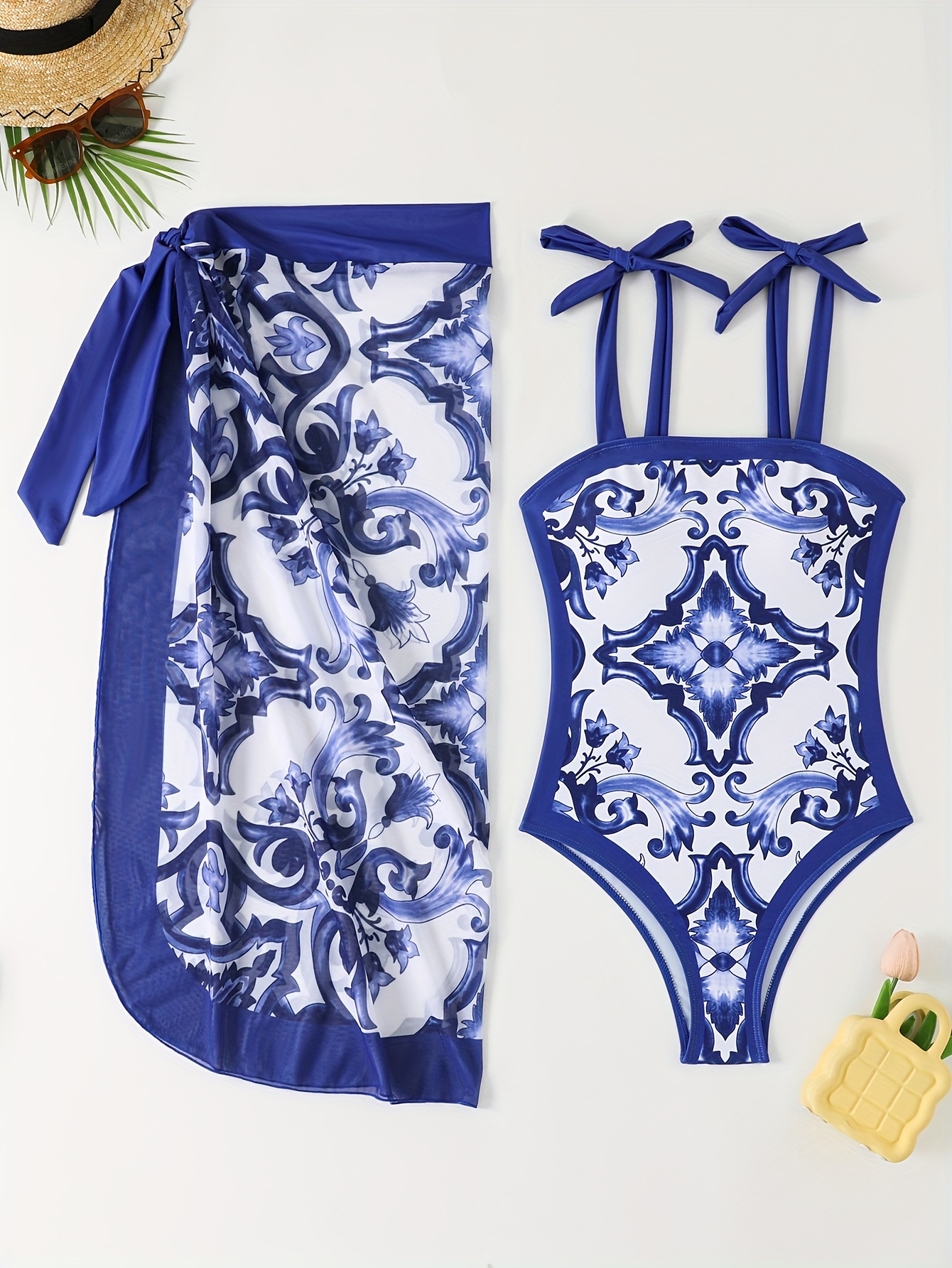 trajes baño piezas estampado árboles cadenas traje baño Temu