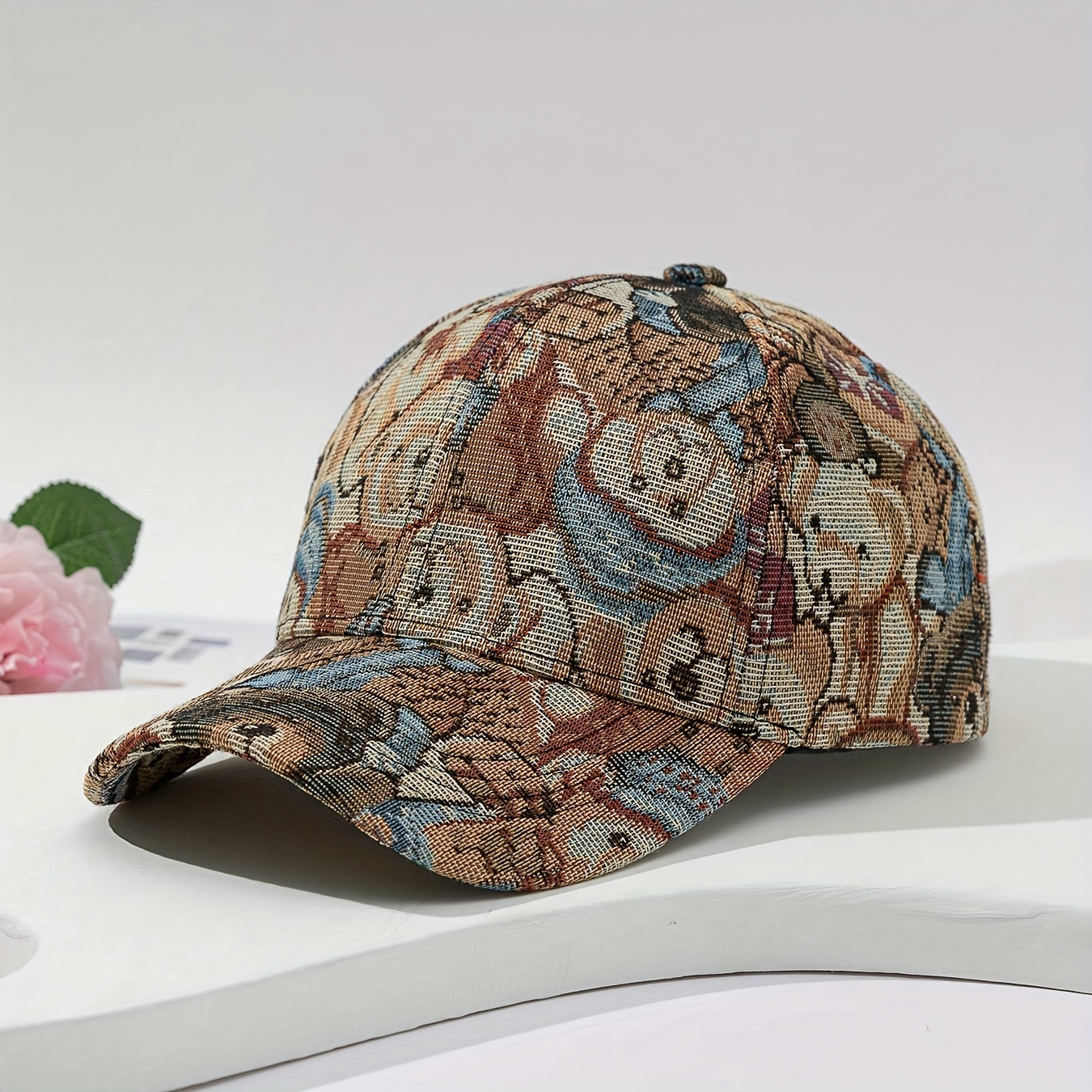 

Trendy Cute Bear Print Hard Top Baseball Cap, Unisex Sun Protection Duckbill Cap, Daily Cotton Sport Cap