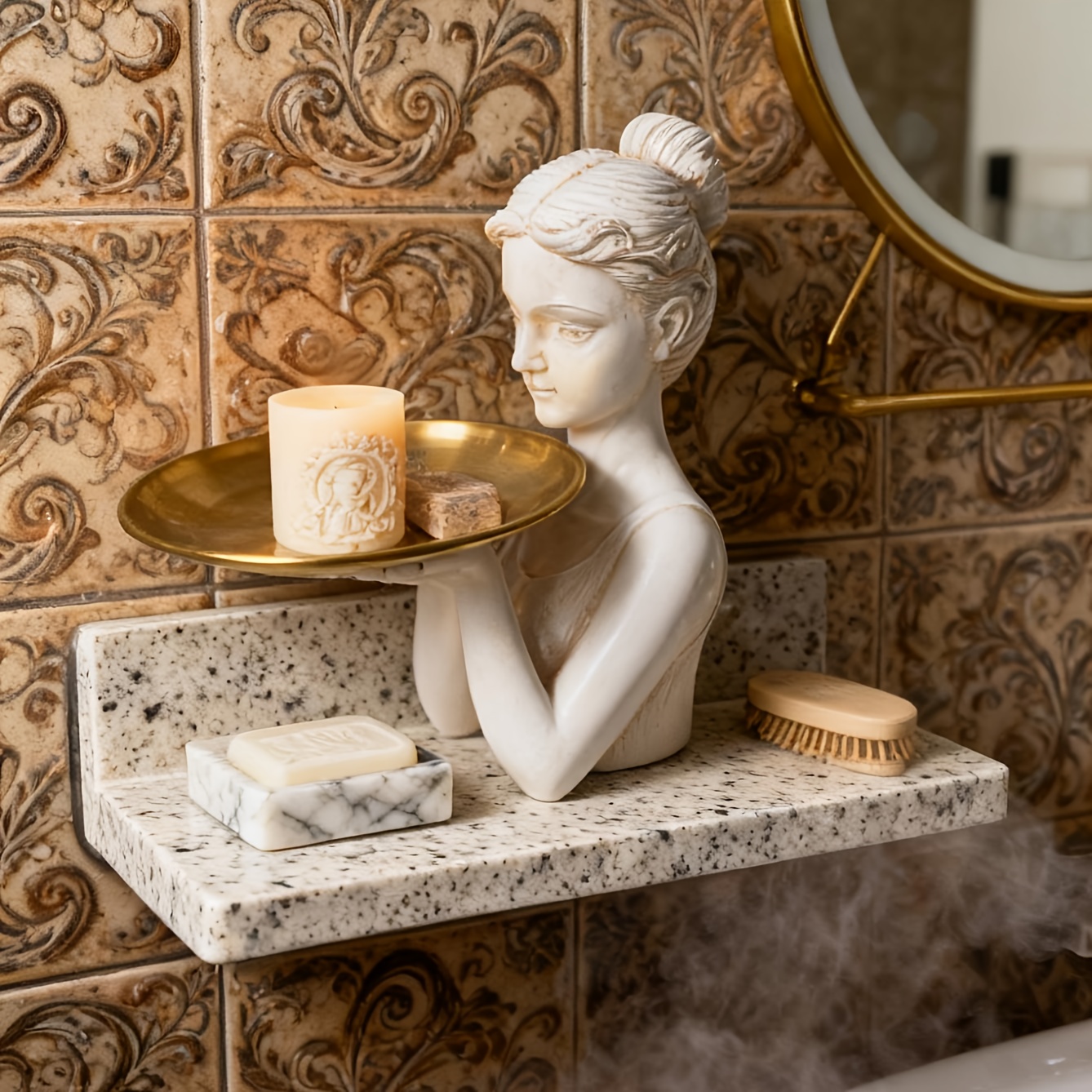 Image of 1pc Retro Female Statue Tray Ornament Multi-functional Bathroom Storage/wardrobe Jewelry Display/garden Decoration/bar Counter Item Home Decor Enthusiast Soft Decoration Control Gift Craft Sculpture