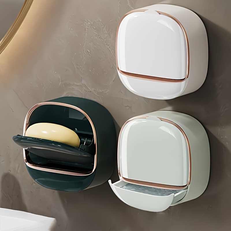 wall mounted no drill soap dish shelf household bathroom drainable high end cream style storage box soap holder storage organizer storage box