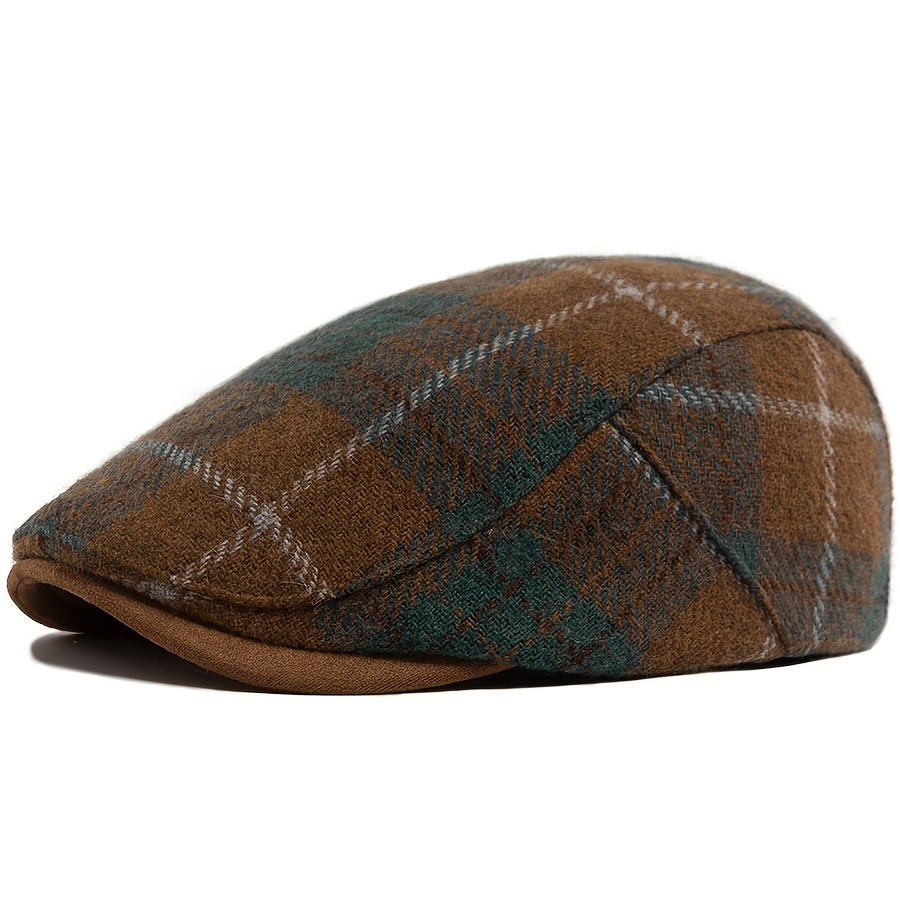 TEMU Color Grid Beret Men Fashion Vintage Newsboy Hat Autumn Warm Flat Cap For Women Retro Man Female Berets Adjustable