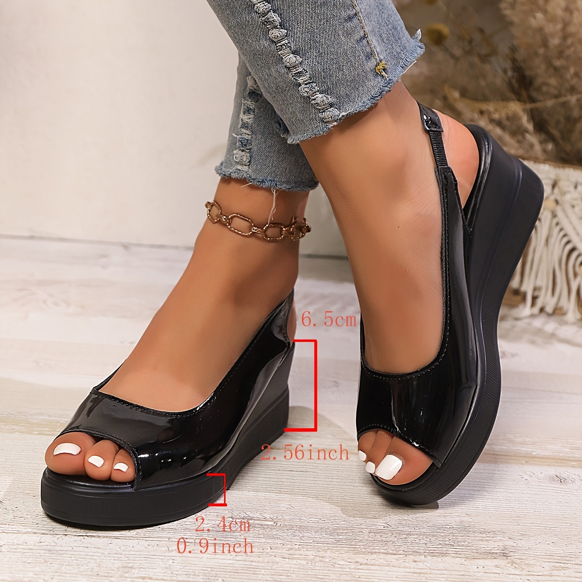 Women'S Stylish Black Wedge Sandals with Thick Soles And Open Toes, Perfect for Comfortable Everyday Wear During Vacations.