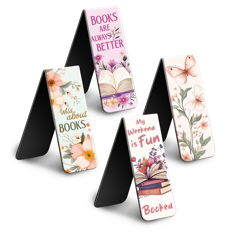 

4pcs Motivational Floral Magnetic Bookmarks, Energy Reader Page Markers With Magnet Clip For Students And Teachers - Inspirational Text, Cardboard Material, Book Marks For Reading