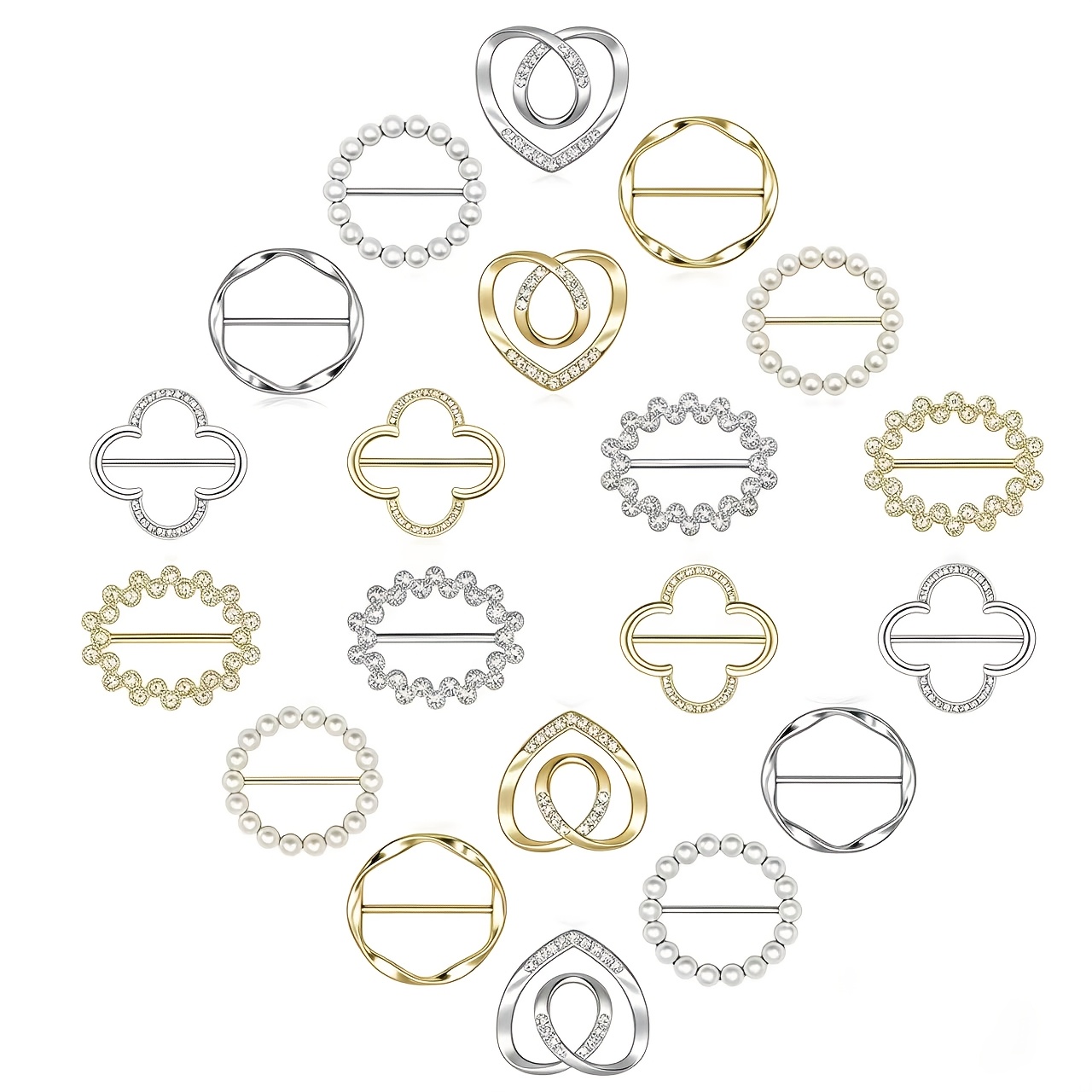 TEMU 20pcs Large Set, Unisex Multi-functional Scarf Rings, Sequin -shaped Clover Metal Shirt Tie Buckles, Golden And Silvery Clothing Fasteners,