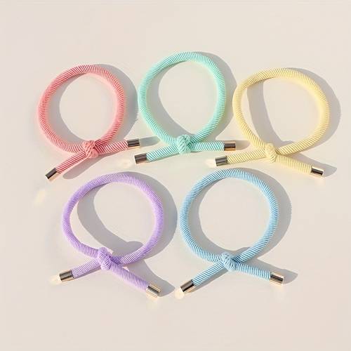 5 pack simple high hair ties with bow in colors suitable for daily wear in