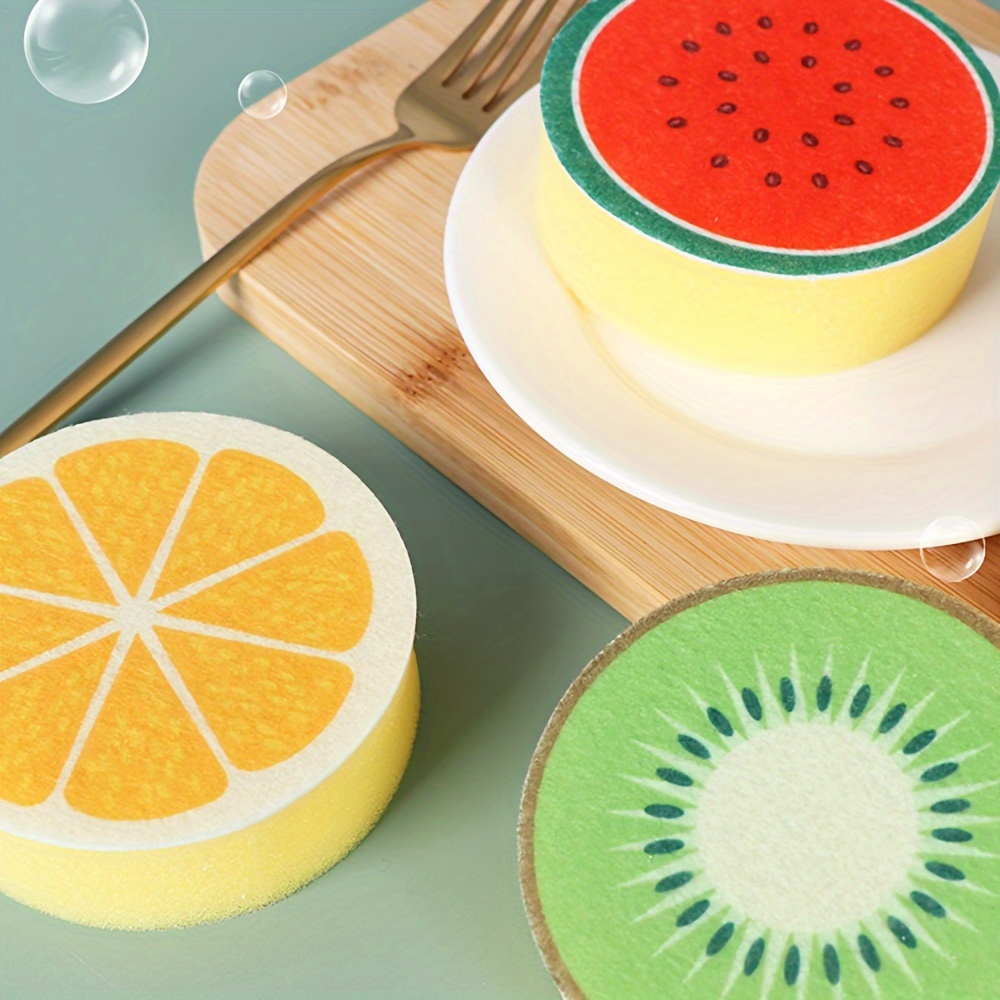 

4pcs Fruit Print Dishwashing Sponges - Kitchen Cleaning Scrubbers For Dishes, Pots & Pans