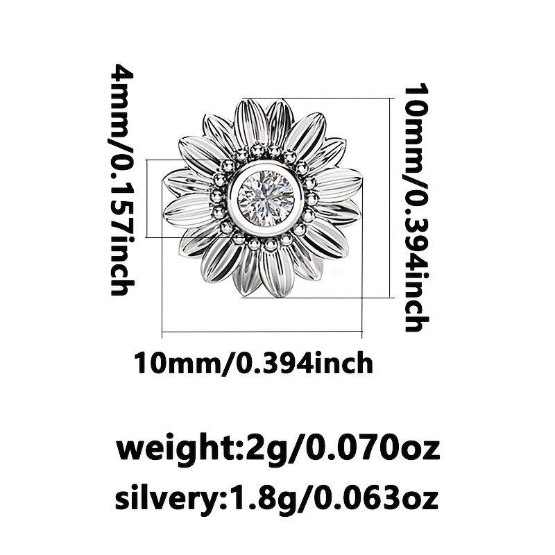 925 Silver Sunflower Earrings, Lightweight Zirconia Studded for Parties