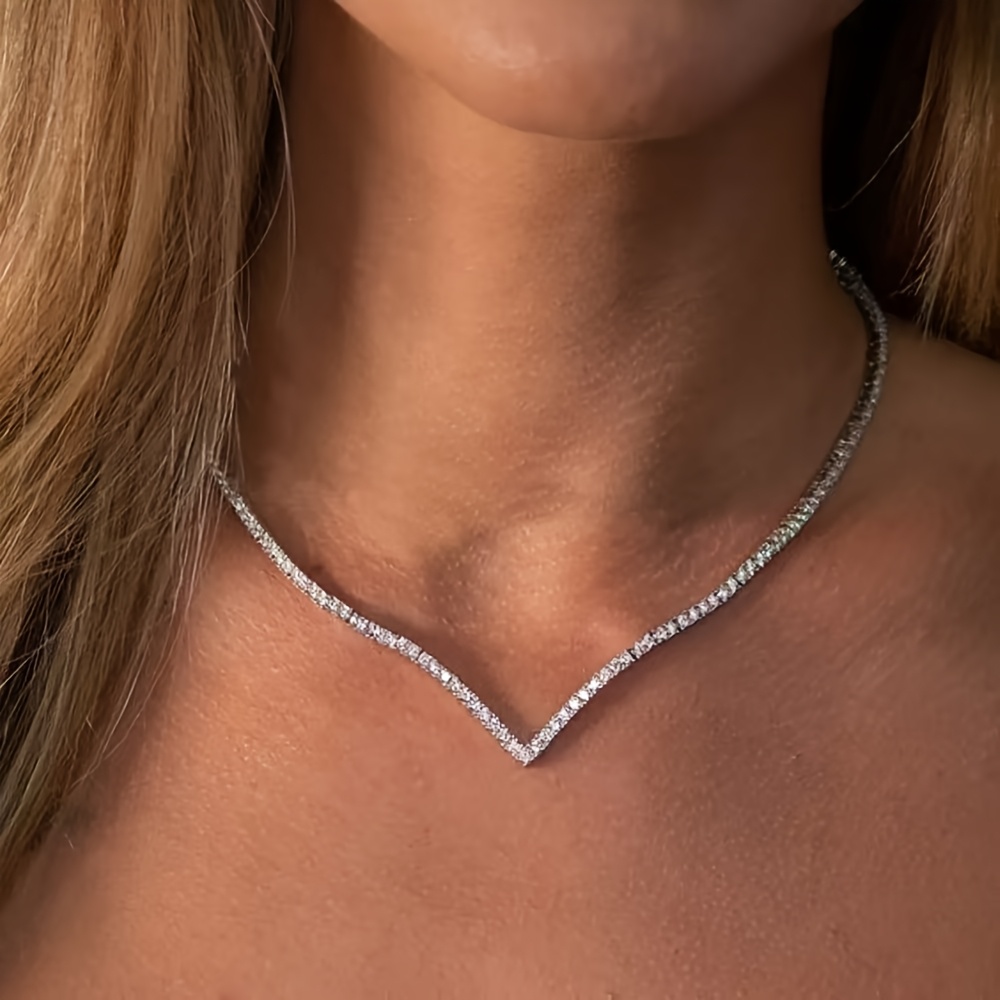Women's V-Shaped Rhinestone Necklace for Weddings