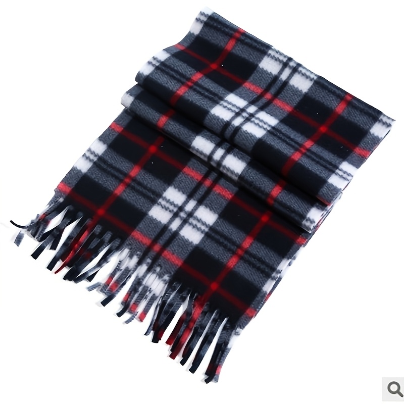 

1pc Double-sided Warm Tassel Scarf, 100% Polyester Knit Fabric, Mature Style Shawl For Men And Women