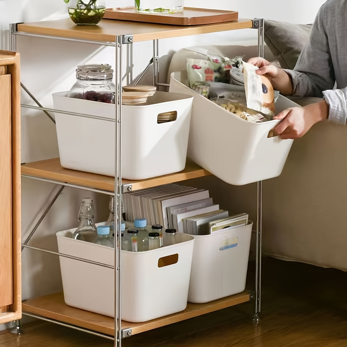 

4pcs White Storage Box, Portable Storage Basket, Student Dormitory Snacks, Underwear, Sundries And More Storage Box