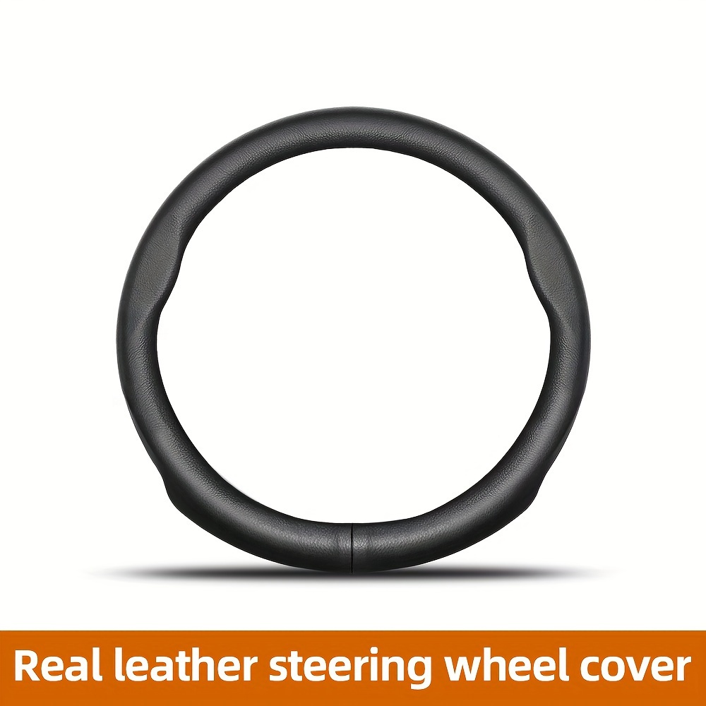 

Leather Steering Wheel Cover, Universal Fit, Breathable Perforated, Round , With For 37-38.5cm Wheels