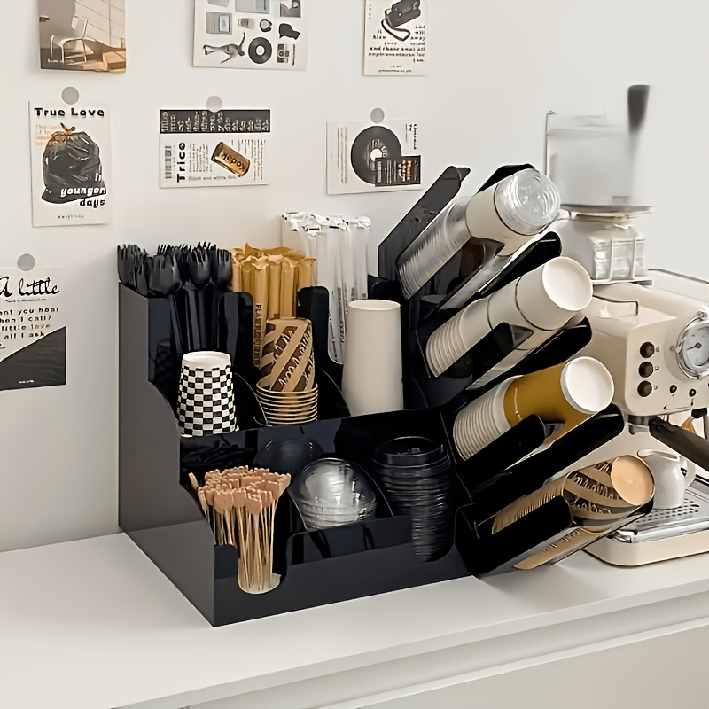commercial cup holder with black tray heavy duty non food contact organizer space saving countertop dispenser for coffee shops cafes offices durable stylish cup rack no accessories