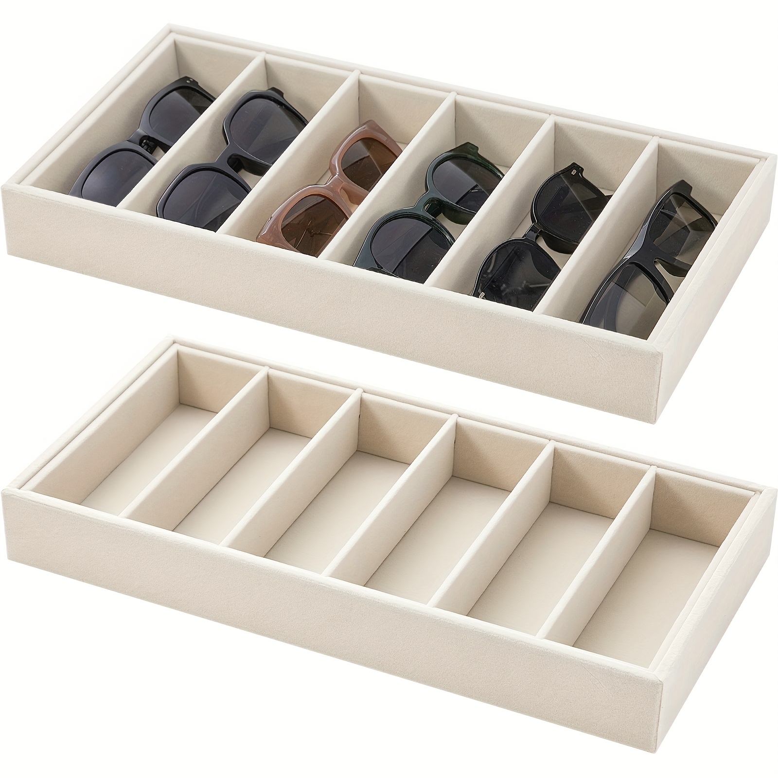 TEMU 2pcs Velvet Sunglasses Organizer Grid Sunglass Organizer Velvet Tray Stackable Glasses Display Case For Women Glasses Jewelry Display Watch