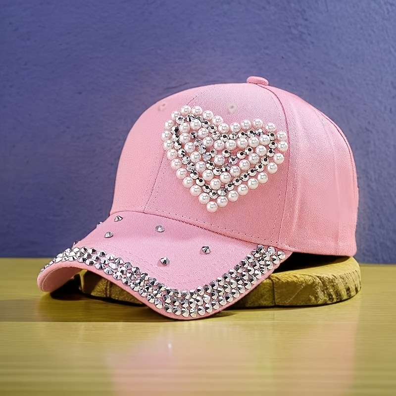 TEMU Spring And Summer Heart Rhinestone Tongue Cap For Women