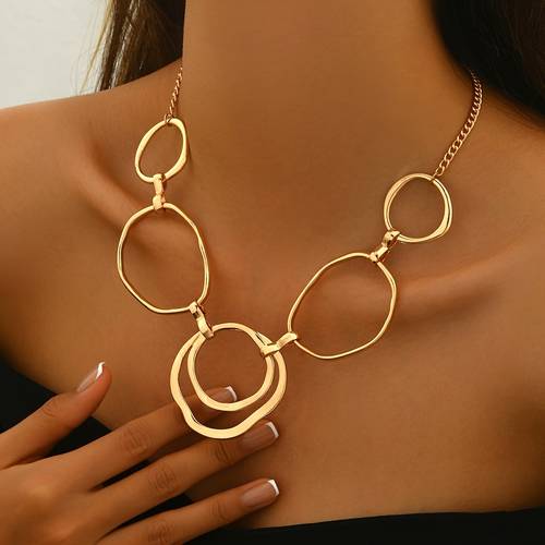 item picture 1pc of fashionable european and american hollow geometric round pendant womens necklace