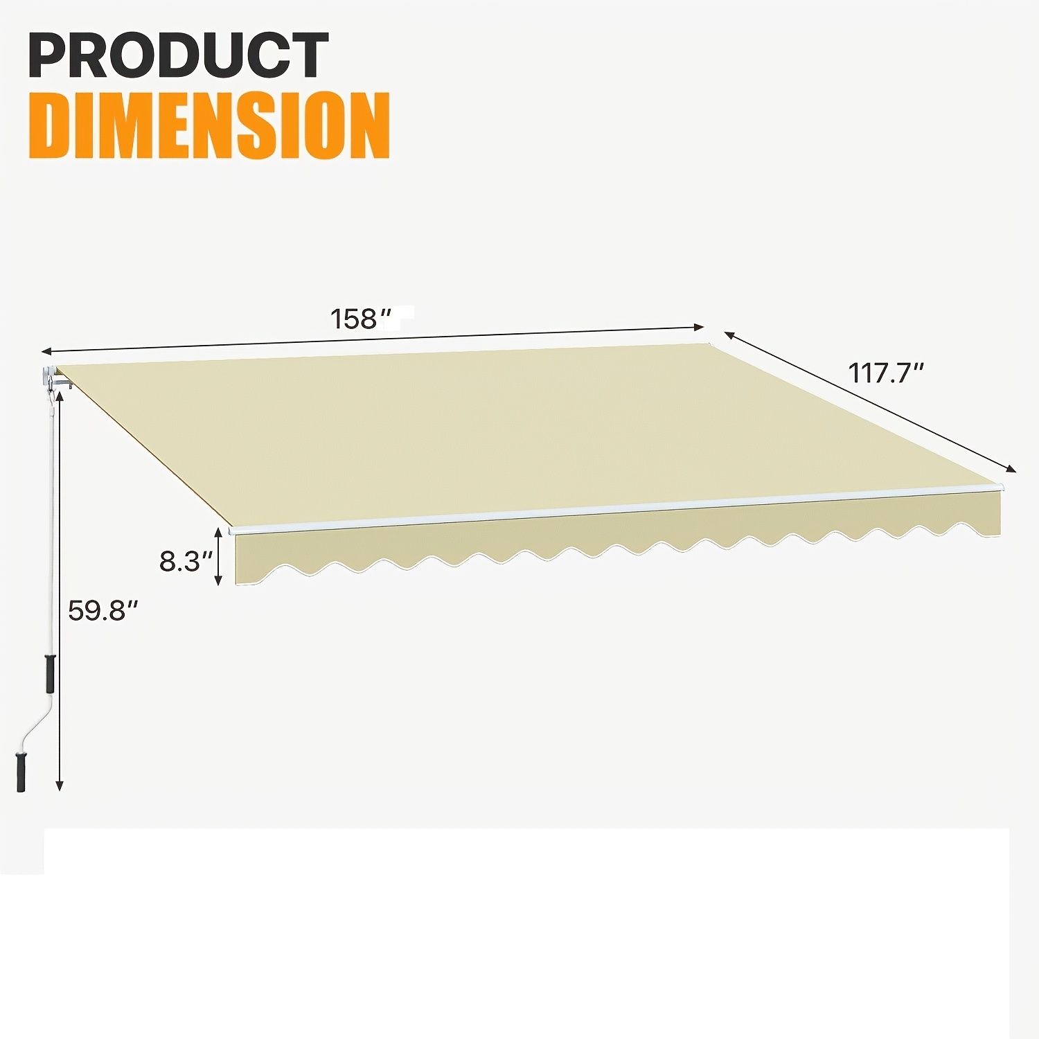 12x10ft Heavy-Duty Manual Retractable Awning with Wall Mount - Outdoor Patio Canopy, Beige Suitable for Balcony, Deck, Poolside Shade, Fabric & Frame, Installation