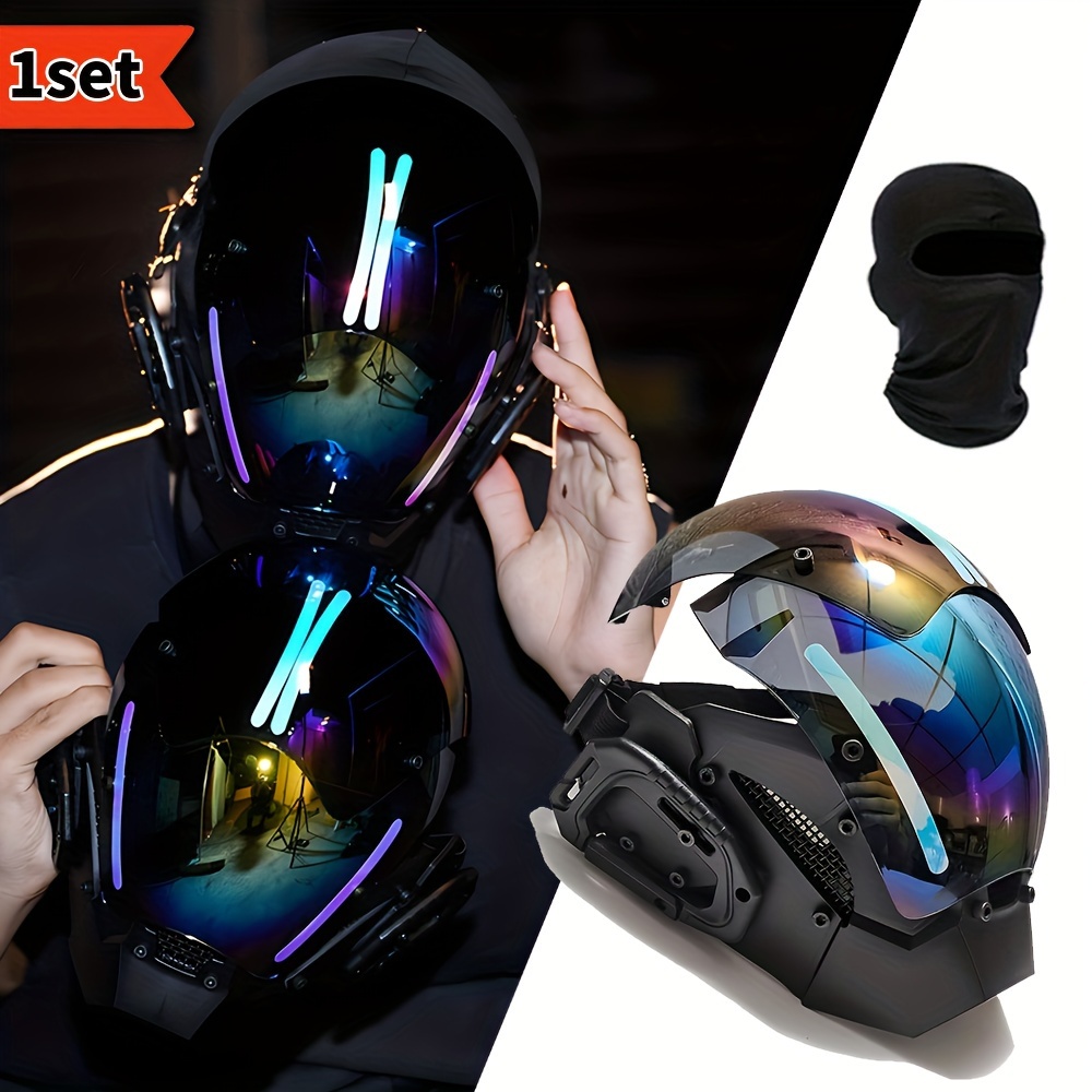 

1set Adjustable Full-face Cyberpunk Mask - Breathable Ab Color Futuristic Headgear For , Christmas, Cosplay, Bar Club Rave Parties, Photography Props, And Stage Performances