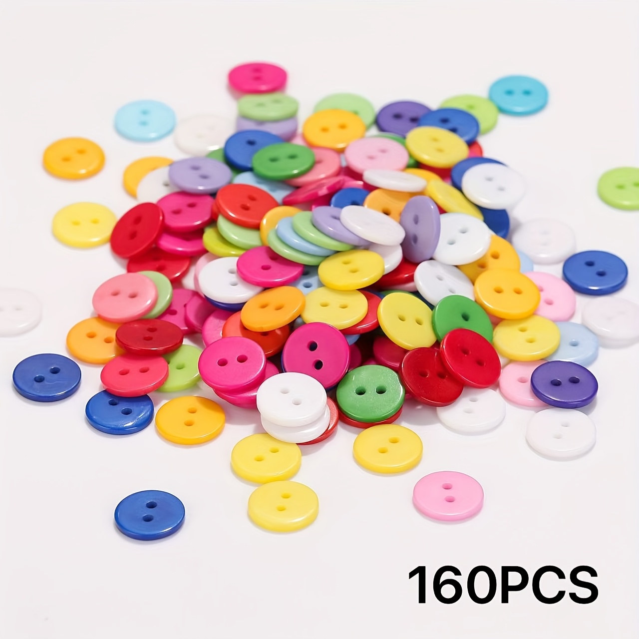 TEMU 160pcs Mixed Resin Buttons, Double Hole, 9mm — Ideal For Diy Sewing And Crafts