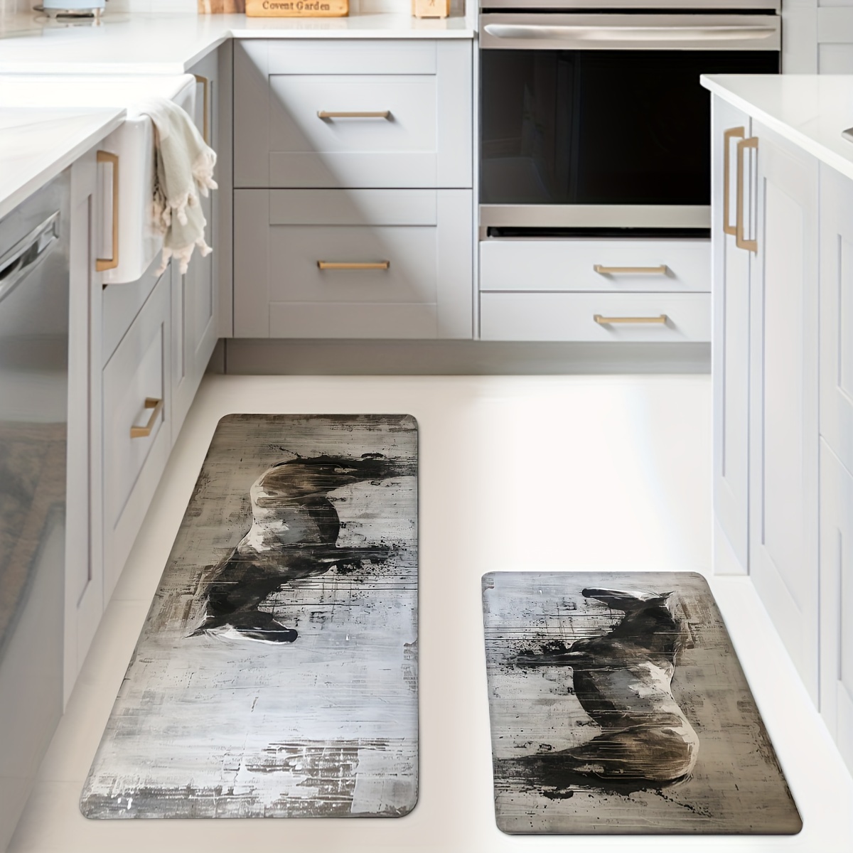 

1pc/2pcs, Horse Art Kitchen Mats, Non-slip And Durable Bathroom Pads For Floor, Comfortable Standing Runner Rugs, Carpets For Kitchen, Home, Office, Laundry Room, Bathroom, Spring Decor