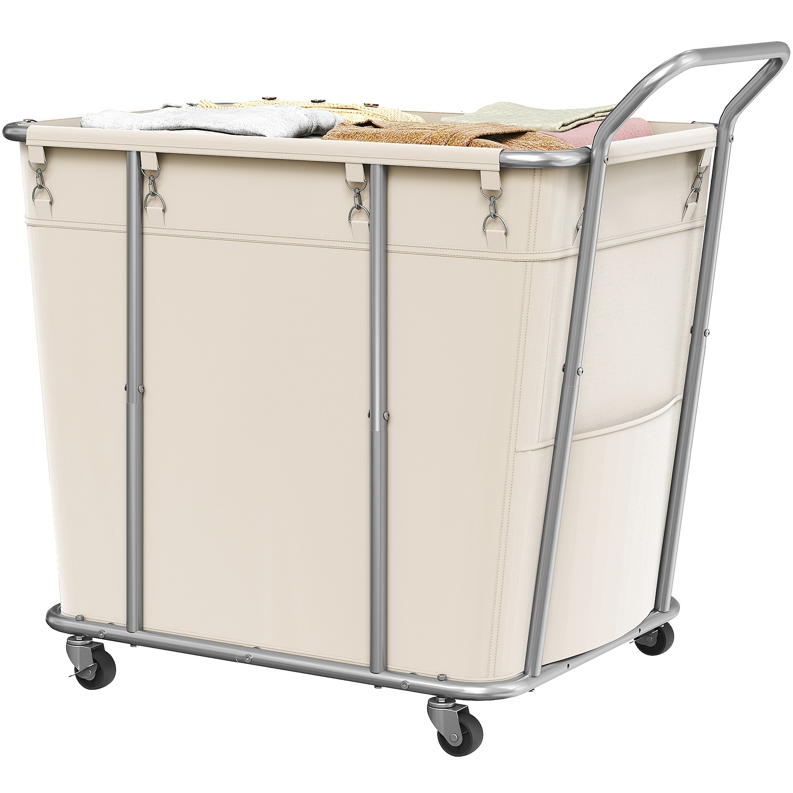 TEMU 313l Large Capacity Laundry Hamper, Sorting Laundry Basket With 2 Removable Pull-out Bags, Shelf, And Metal Frame. Wheeled Minimalist Laundry
