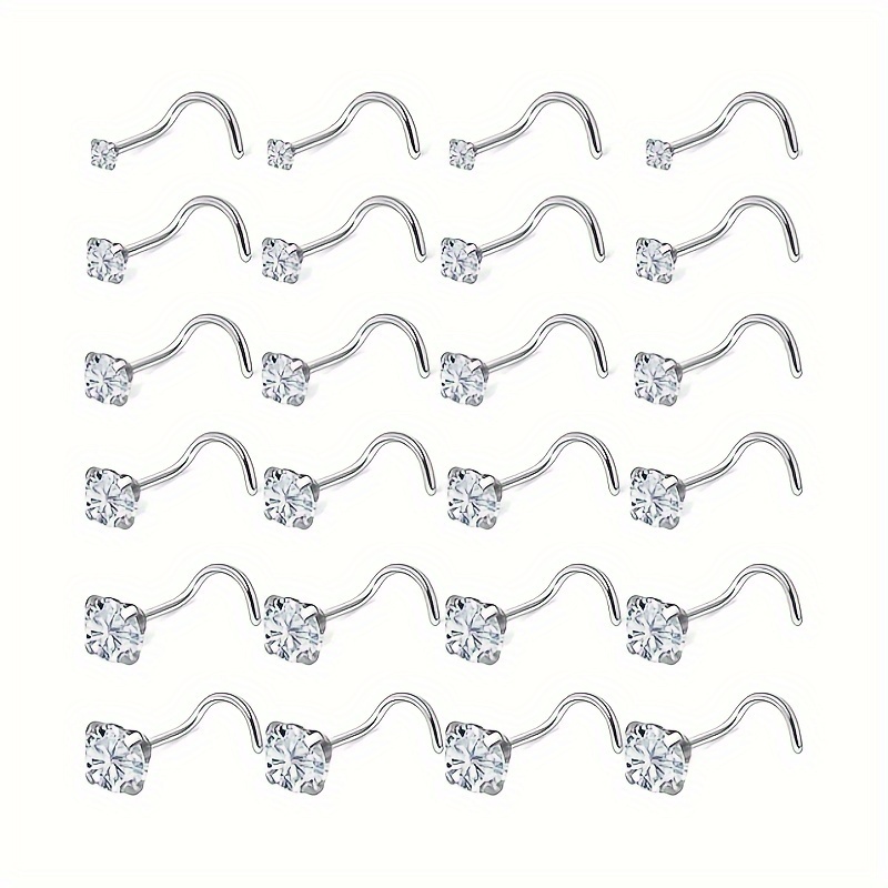 

24pcs Nose Rings, Stainless Steel Cubic Zirconia Nose Nostril Piercing Jewelry For Women/men