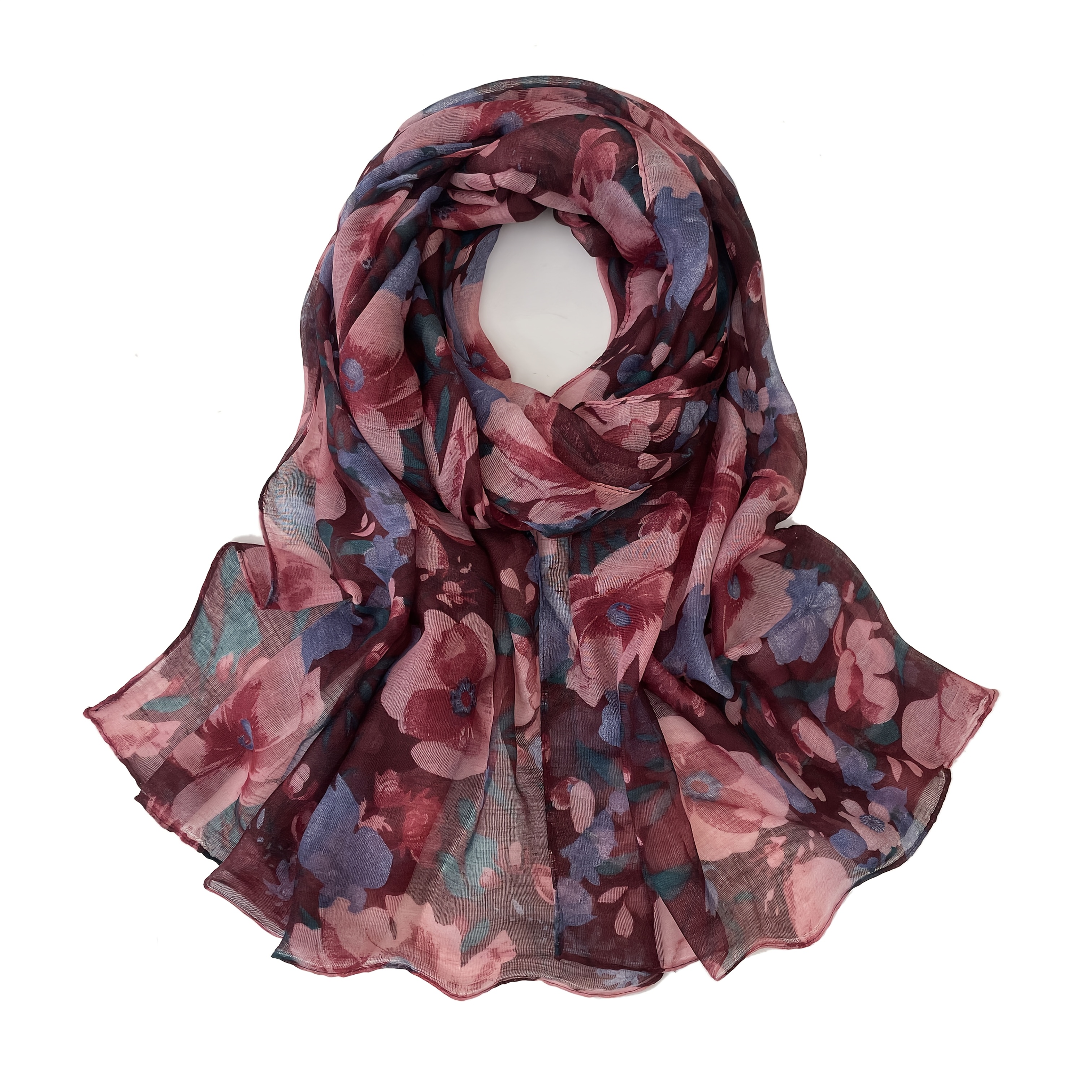 TEMU Lightweight Vintage Floral Sheer Scarf Suitable For - European Style Natural Tones With , Breathable Non-stuffy Suitable For, , Weddings, Hair &