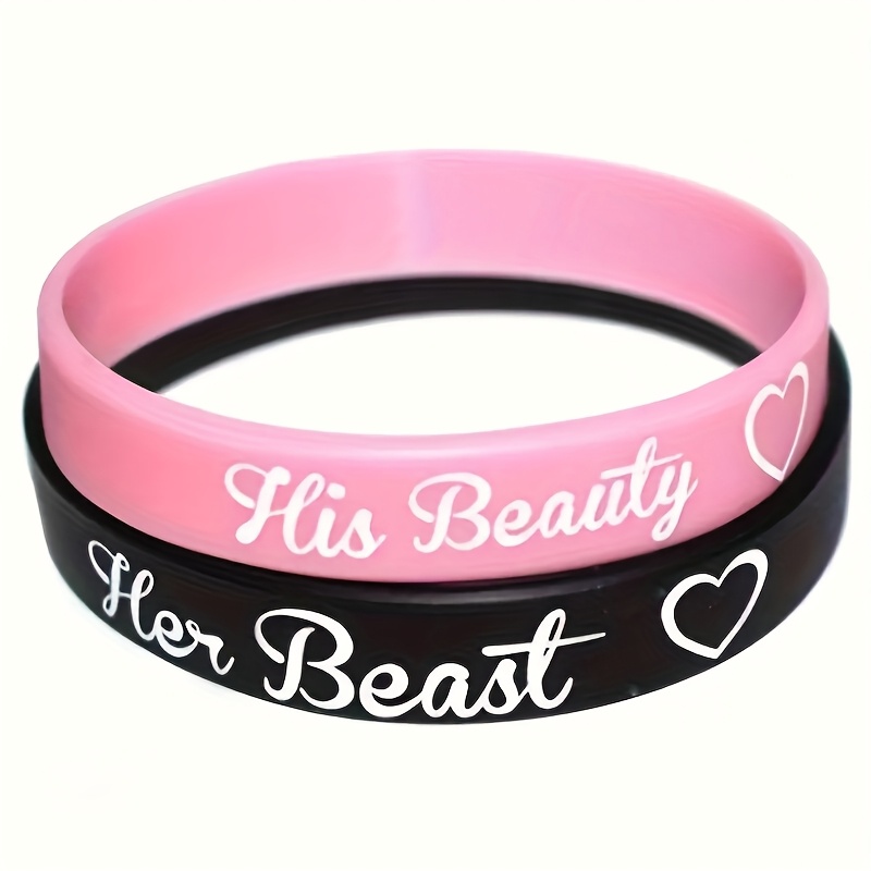 TEMU Valentine's Day Buy 1 Get 1 Free, Total Of 2pcs Unisex His Beauty Her Silicone Wristbands - Romantic Couples Bracelets - Adjustable, Durable,