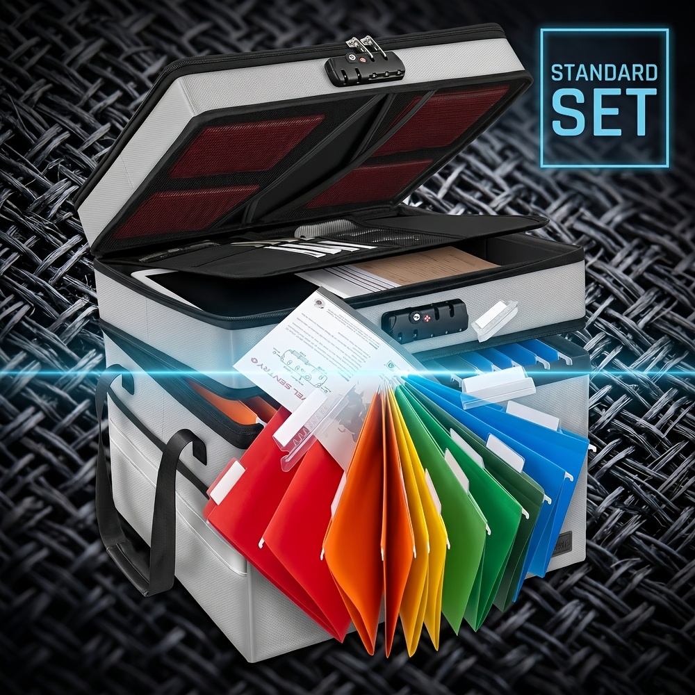 TEMU Boîte de rangement pour documents ignifugée avec serrure, organisateur de classement à 2 niveaux avec 5 languettes et insert, armoire de