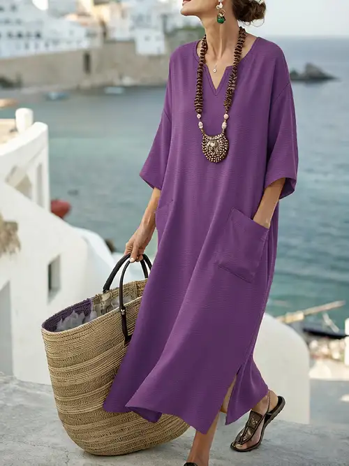 Plus Size - Plus Size - Plus Size Dress, Women'S Elegant Solid Color Loose Dress Plus Size - Plus Size - Plus Size Dress, Women'S Elegant Solid Color Loose Dress