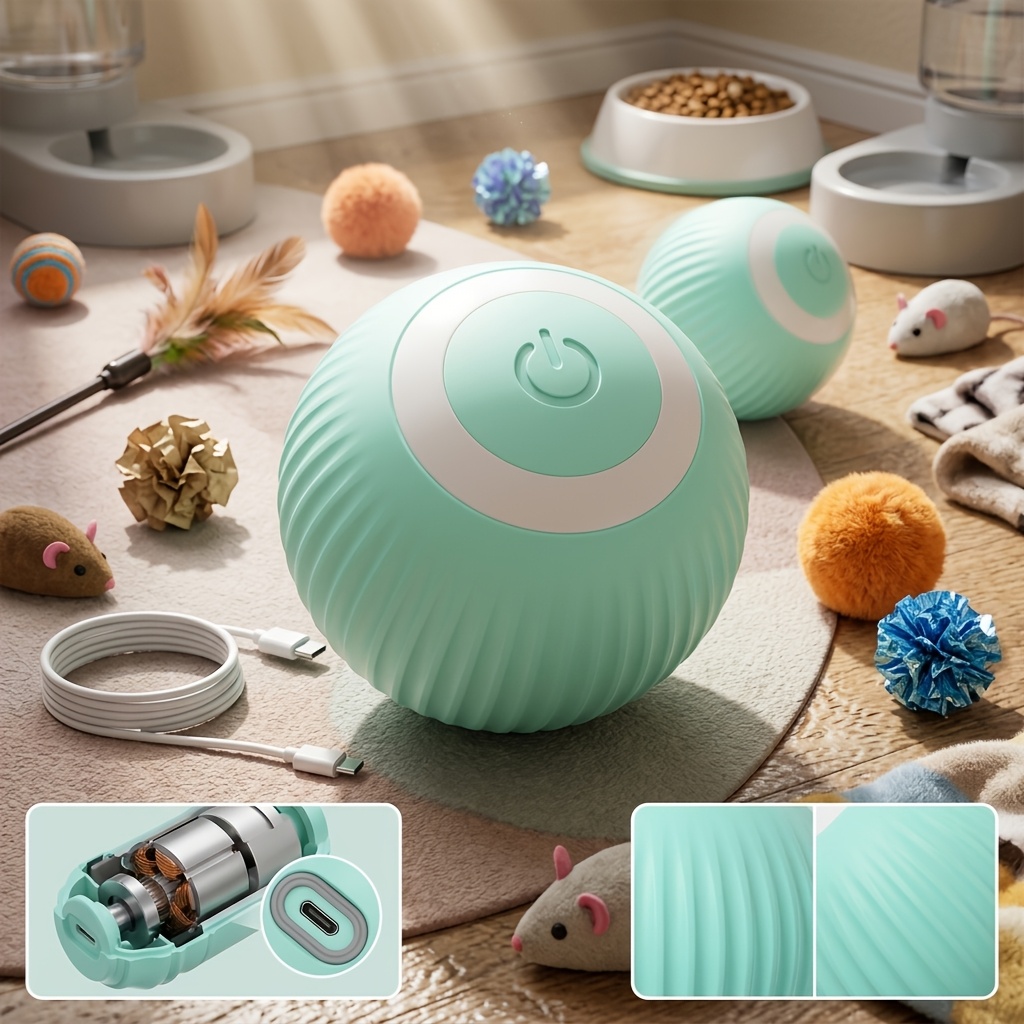 TEMU Jouet interactif à balle pour chats, balle roulante automatique sur sol/carrelage/tapis, jouet électrique interactif intelligent pour chat avec