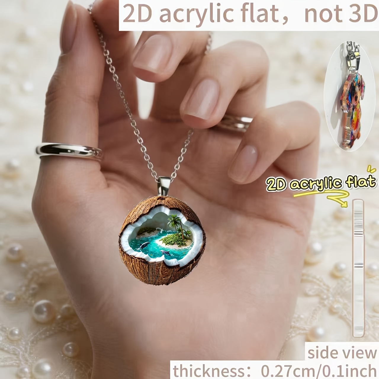 2D Acrylic Coconut Landscape Pattern Women's Necklace