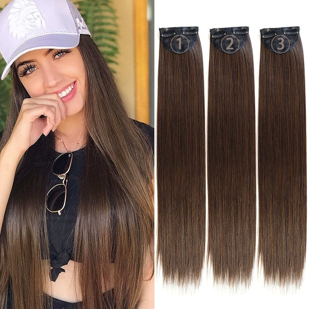 3pcs thick long straight set clip in on hair extensions for women girls details 4