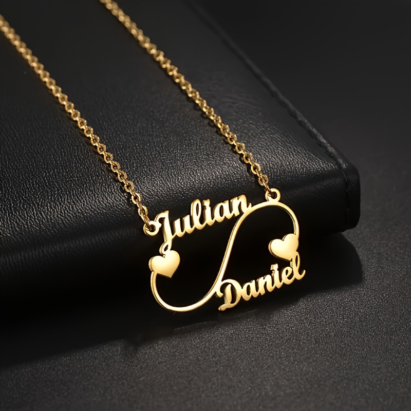 

Customized Julian Heart Pendant Necklace, Elegant Boho Style 18k Golden Plated Stainless Steel Personalized Name Jewelry For Daily And Party