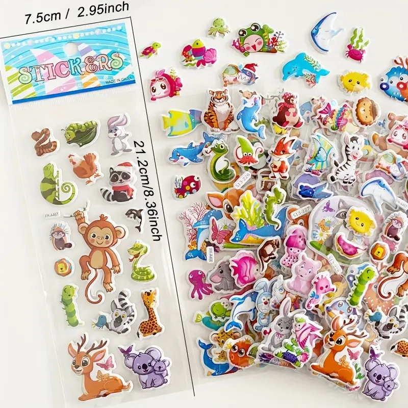 Pegatinas 3D de dibujos animados de animales del zoológico para niños,  decoración de cuaderno, álbum de