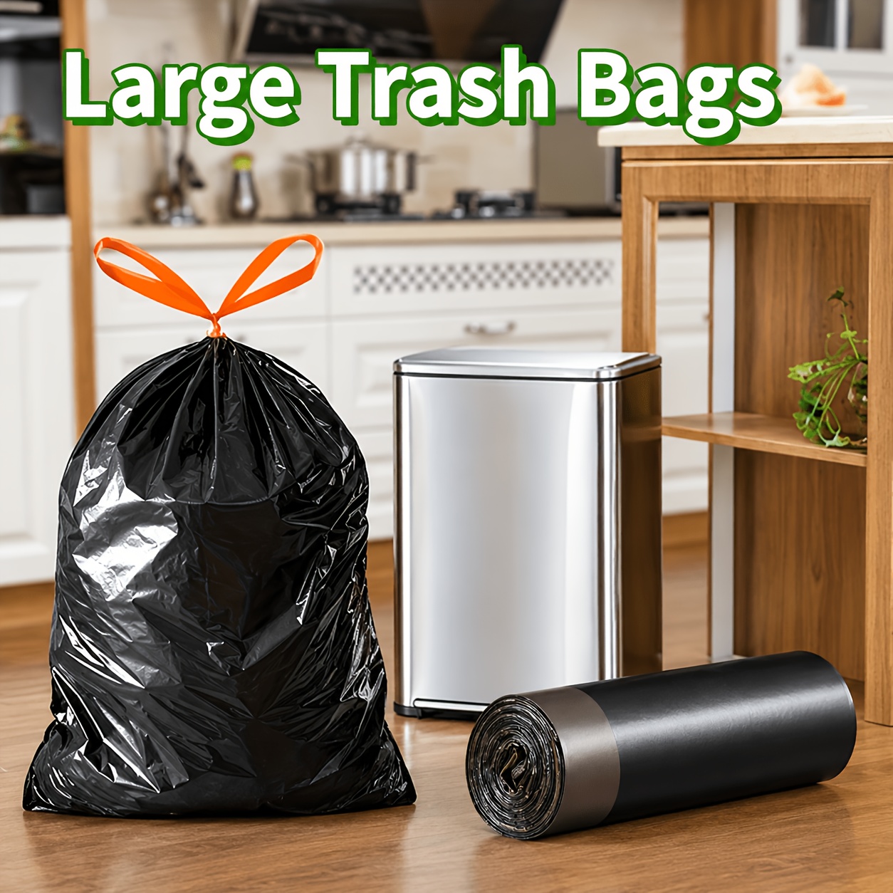 TEMU 1 Roll (10pcs) Extra Large 35-gallon Heavy-duty Black Trash Bags - Perfect For Home, Hotel, And Supermarket Use, Durable Polyethylene,