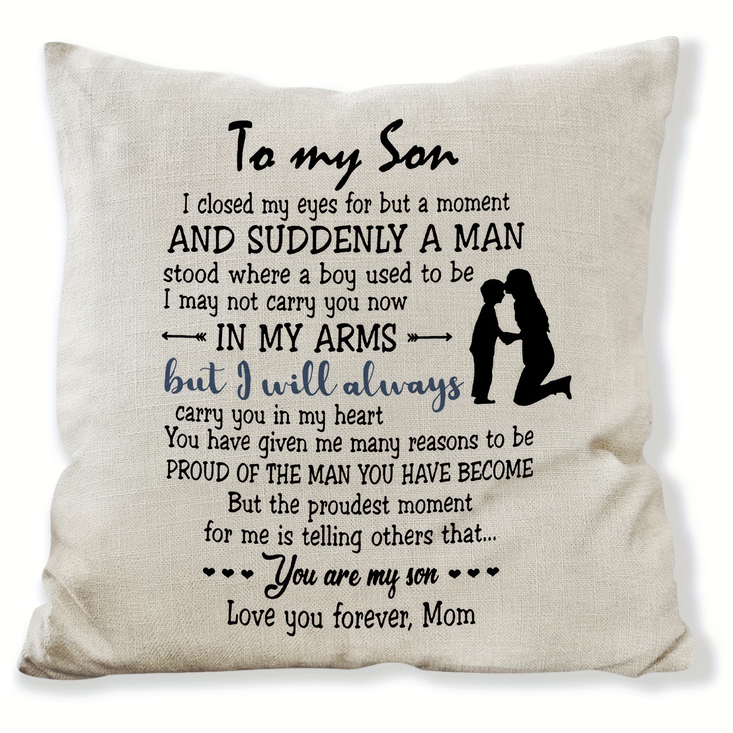TEMU 1pc To My Son Linen Pillow Case 18"x18" - Quote & Silhouette Design, Zipper Closure, Hand Wash Only, Gift For Son From Mom (christmas, Birthday, Thanksgiving)