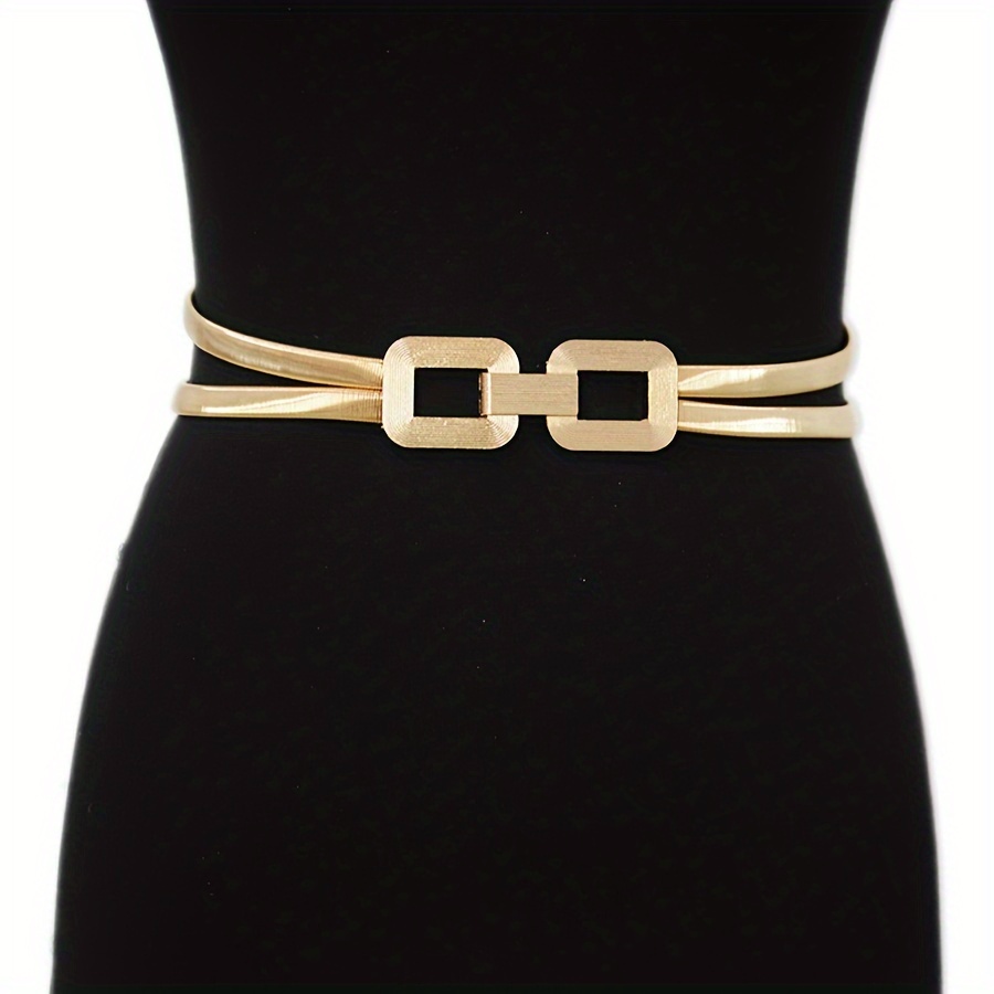 

1pc Elegant Women's Golden-tone Metal Waist Belt, Dual , For Casual, Business, Evening Dates, And Parties - Non-feathered, Non-woven, Regular Size