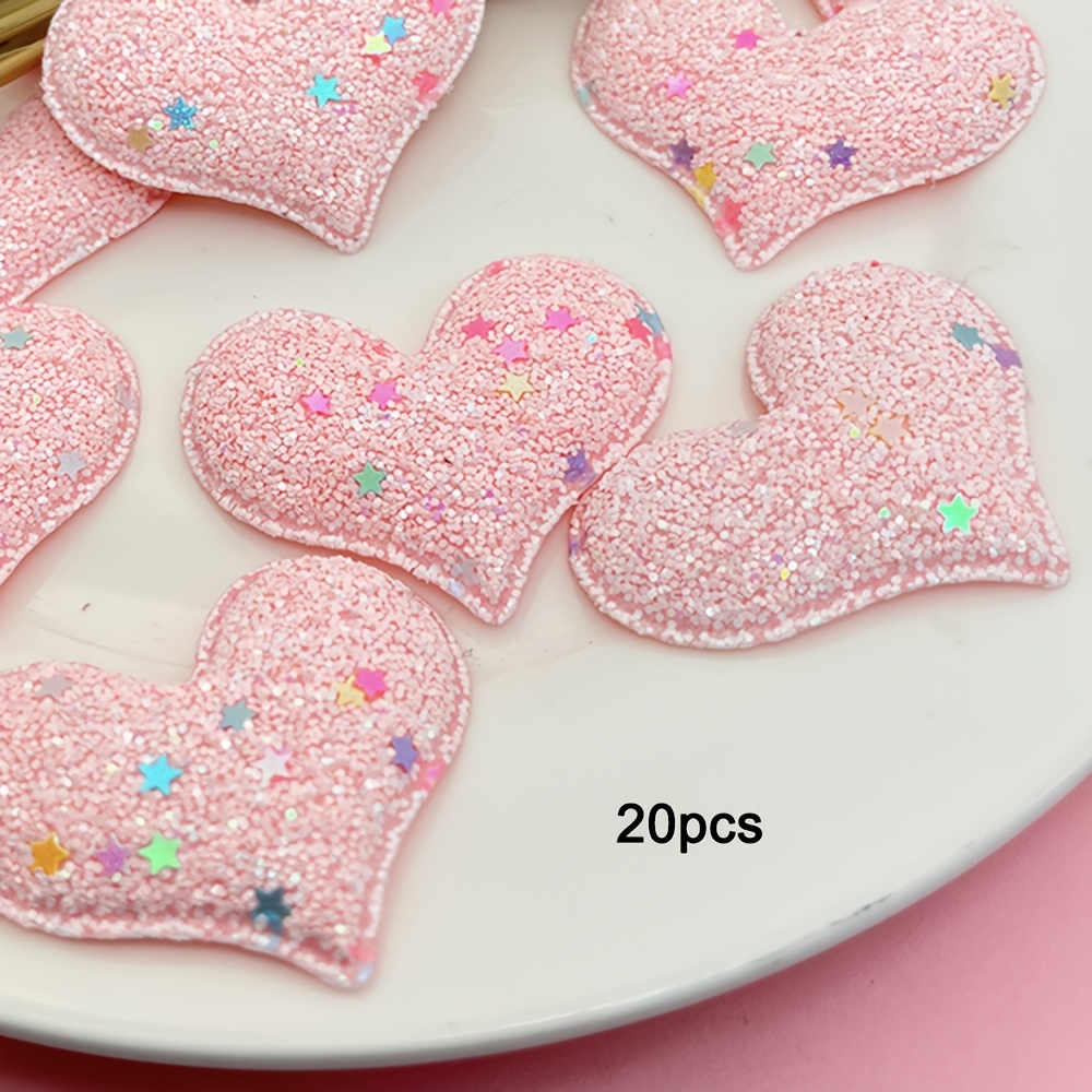 Image of 20pcs 50*45mm Padded Pink Fabric Heart Applique For Clothes Hat Sewing Supplies Diy Headwear Hair Clips Band Accessories