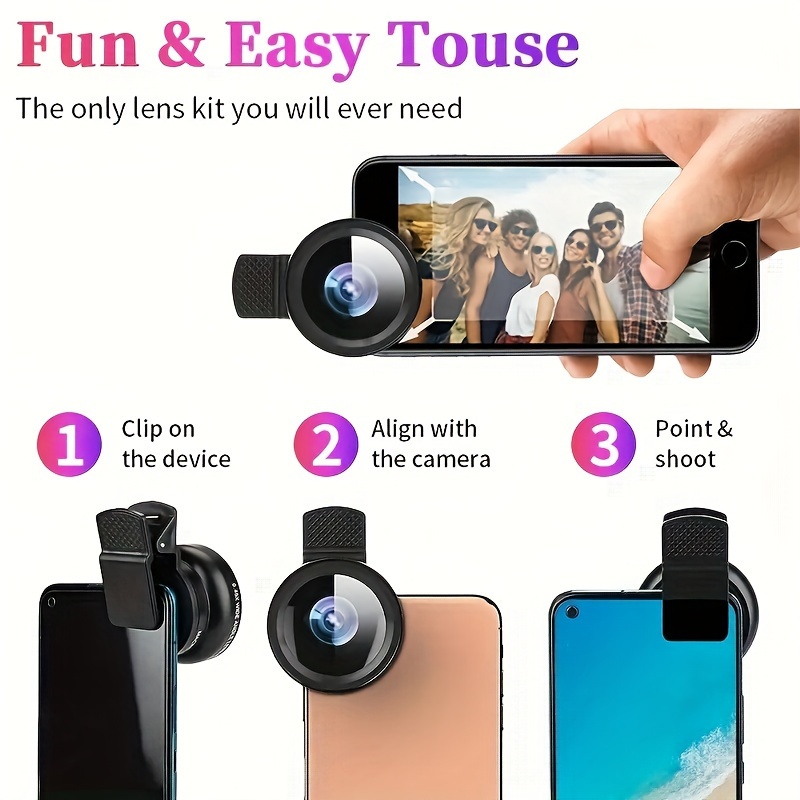 Kit de lentes 2 en 1 para cámara de smartphone con gran angular y macro, material ABS, compatible con la mayoría de los teléfonos