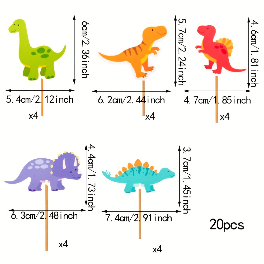 Set Of 20pcs Dinosaur Cupcake Decorations Cute Dinosaur Cupcakes Animal Dinosaur Theme Birthday Party Cake Decoration Supplies