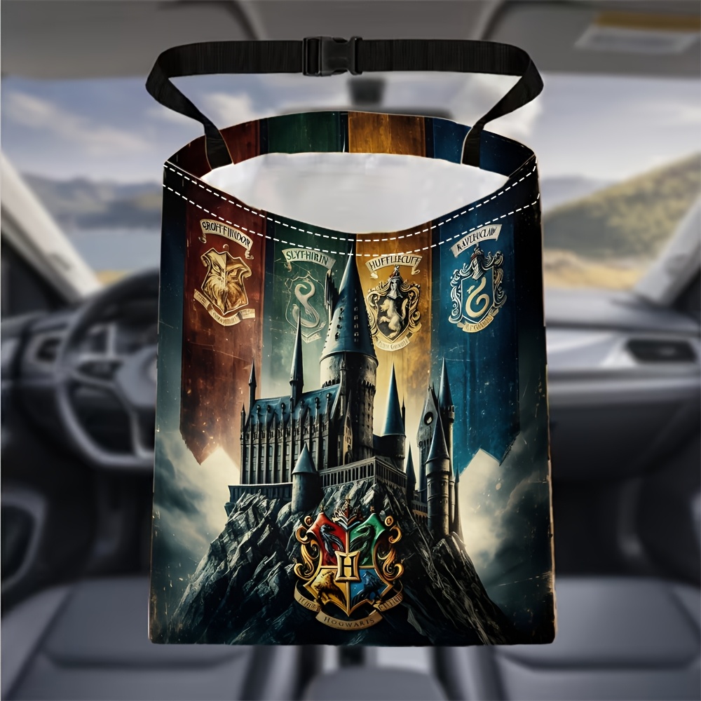 TEMU Wb Has Authorized . To Produce A Portable Car Trash Bin Designed For Trucks And Suvs, Featuring Hogwarts Castle And The 4 Houses: Gryffindor,