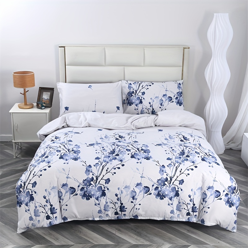 

3-piece Floral Duvet Cover Set - 100% Polyester Sanded, Breathable, All-season Zippered Bedding With Pillowcases, Lightweight Flower Pattern, Machine Washable, No Duvet Insert