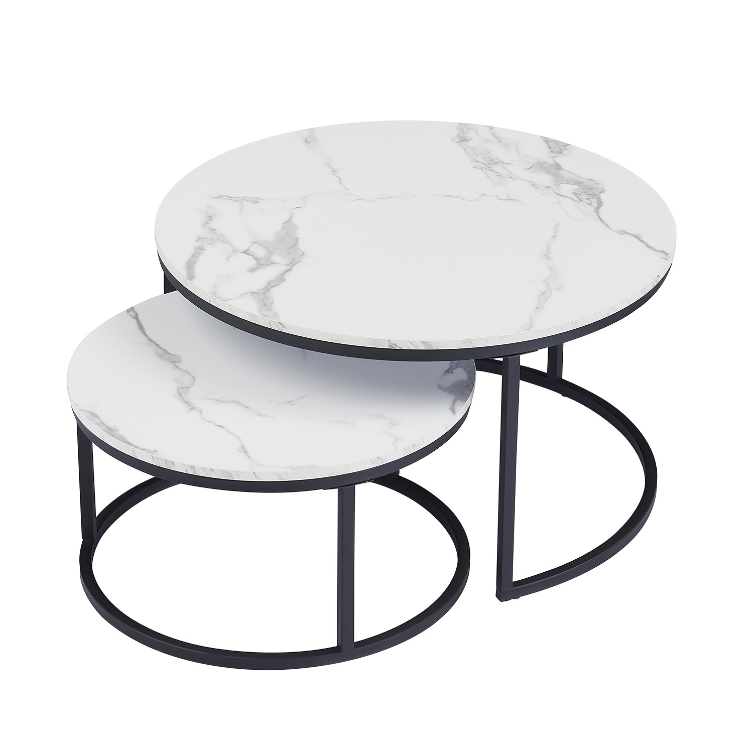 Image of Round Coffee Table Set Of Two, Nordic Luxury Slab Mother-and-daughter Tea Tables, Black Marble Tabletop, Sturdy Metal Frame, Suitable For Living Room, Bedroom, Office (60cm And 40cm)