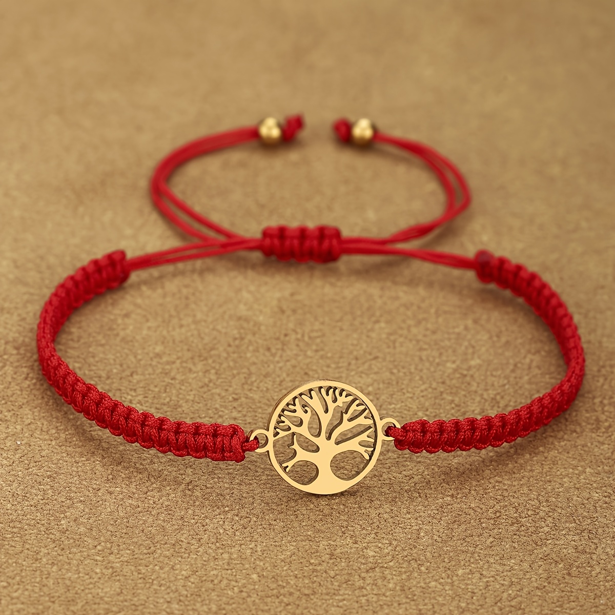 Image of A Stylish 304 Stainless Steel 18k Gold-plated Tree Of , Handmade With A Simple Adjustable Design. Of Is Woven With Nylon Cord, Making It A Gift For