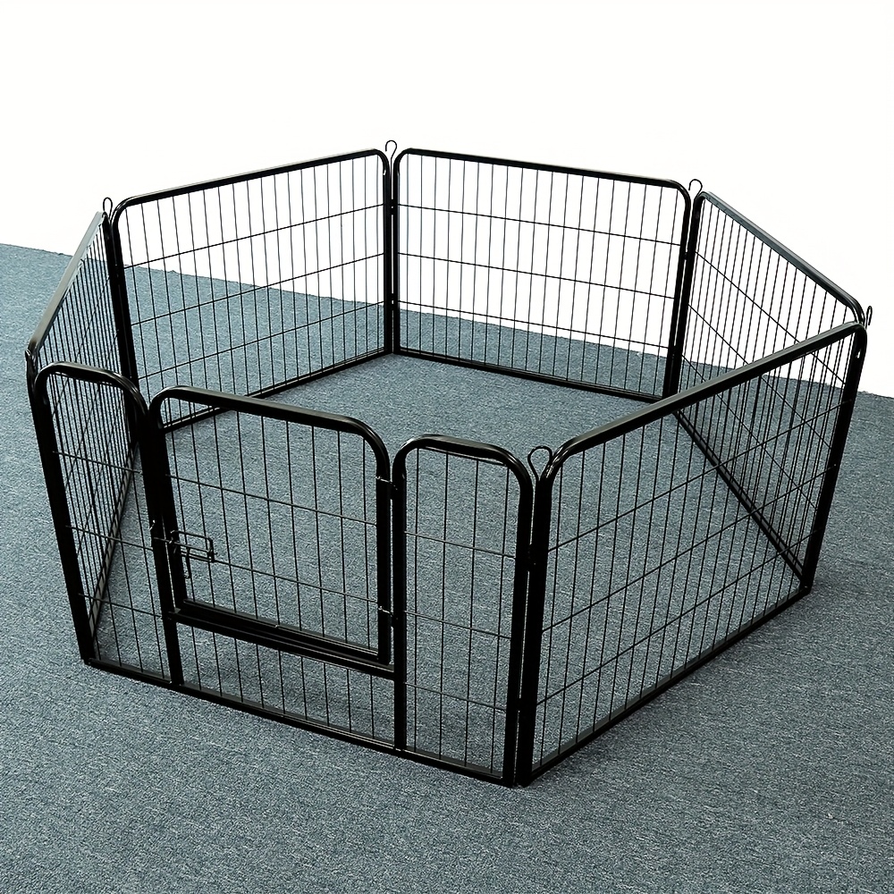 TEMU 6-panel Foldable Puppy Playpen With Locking Gate, 160cm Max Length | Portable Puppy Training Pen With 2 Shapes, Hexagon & Rectangle Dog Pen |