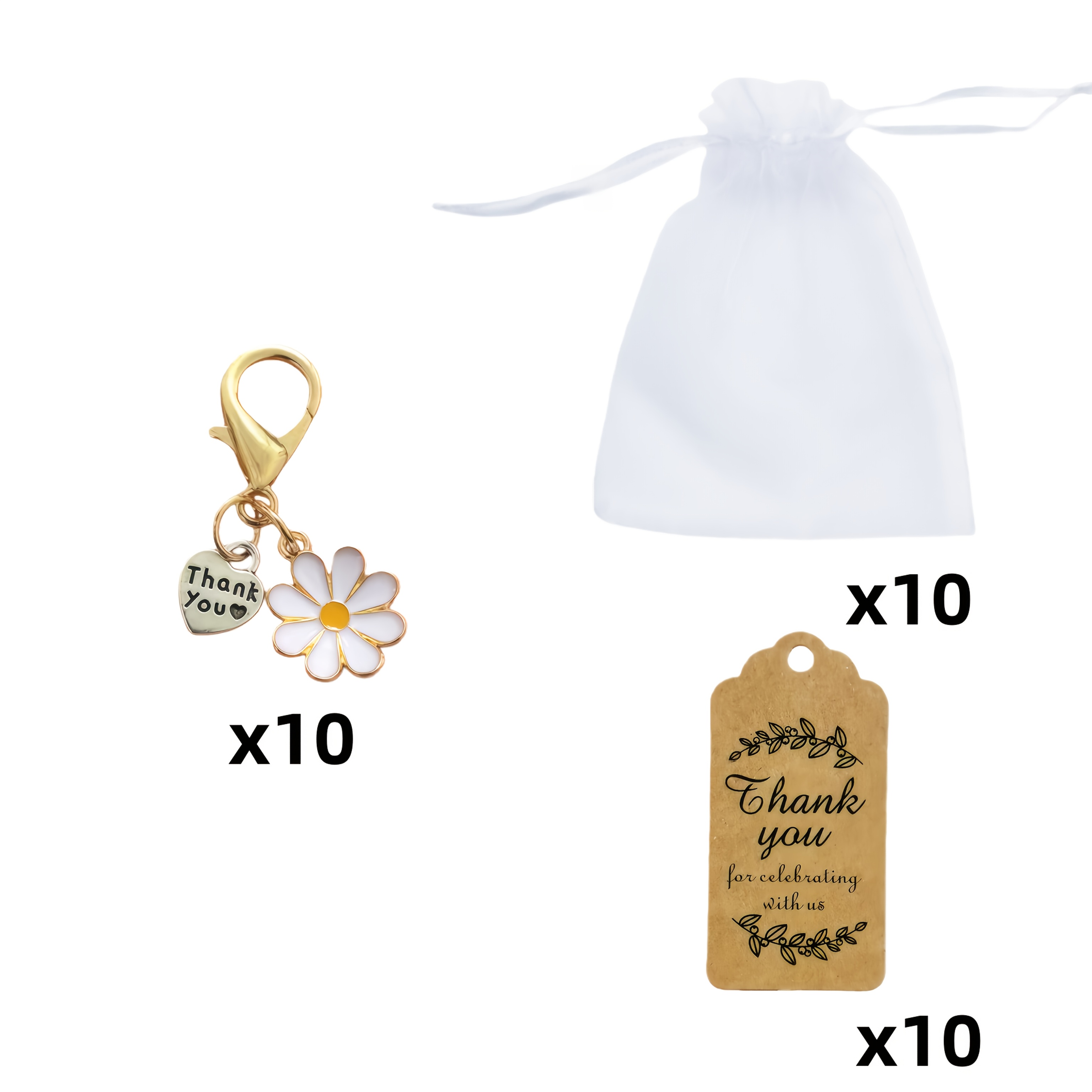 30pcs White Daisy Heart Keychain Set Includes 10 Keys + 10 Thank You Cards + 10 Organza Bags, Keychain Bag Kit Ideal Thank You Gifts For Teachers, , , Parents | Fashion Additions, Ideal Gifts