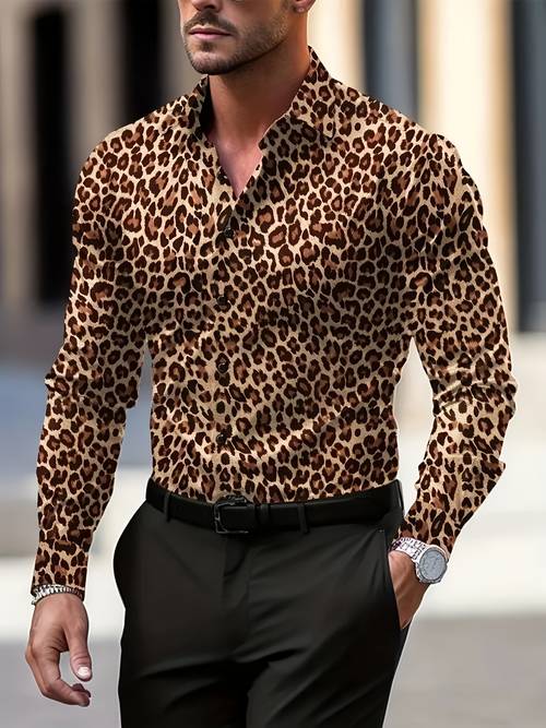 stijlvol heren casual shirt met geometrisch - polyester, machinewasbaar, niet-rekbare stof voor lente/herfst