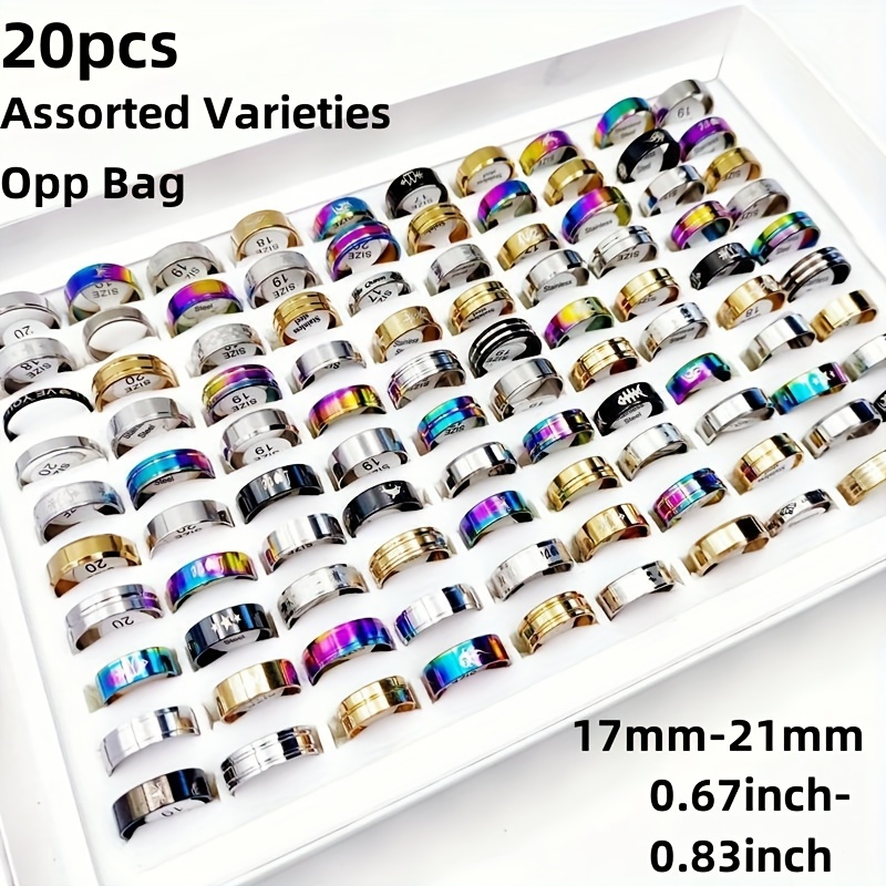 TEMU 10//50/100pcs/pack Stainless Steel Mixed Rings Men's Fashion Rings Women's Sizes Wholesale Rings Size 17mm-21mm
